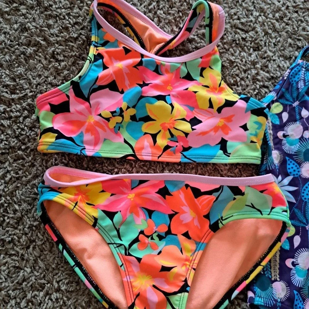 Cat & Jack multicoloured floral swimsuits Size S 2 swimsuits